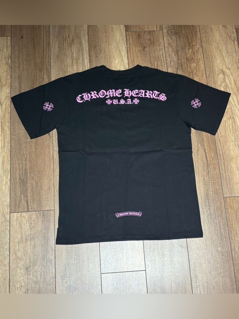 Chrome Hearts Black Tee Shirt Short Sleeve Pink Logo Made in USA Mens Size S